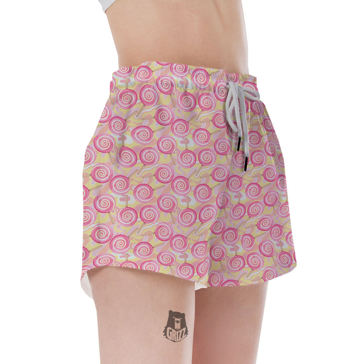 Swirl Pink Lollipop Print Pattern Women's Shorts-grizzshop