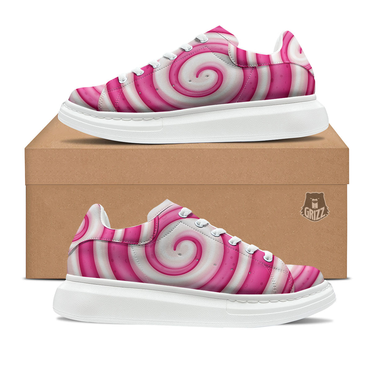 Swirl Pink Lollipop Print Platform Shoes-grizzshop