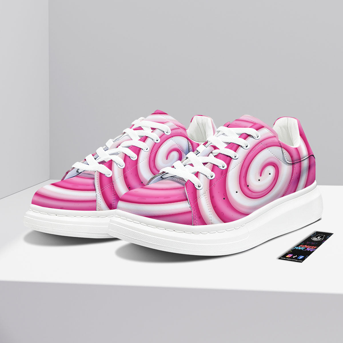 Swirl Pink Lollipop Print Platform Shoes-grizzshop