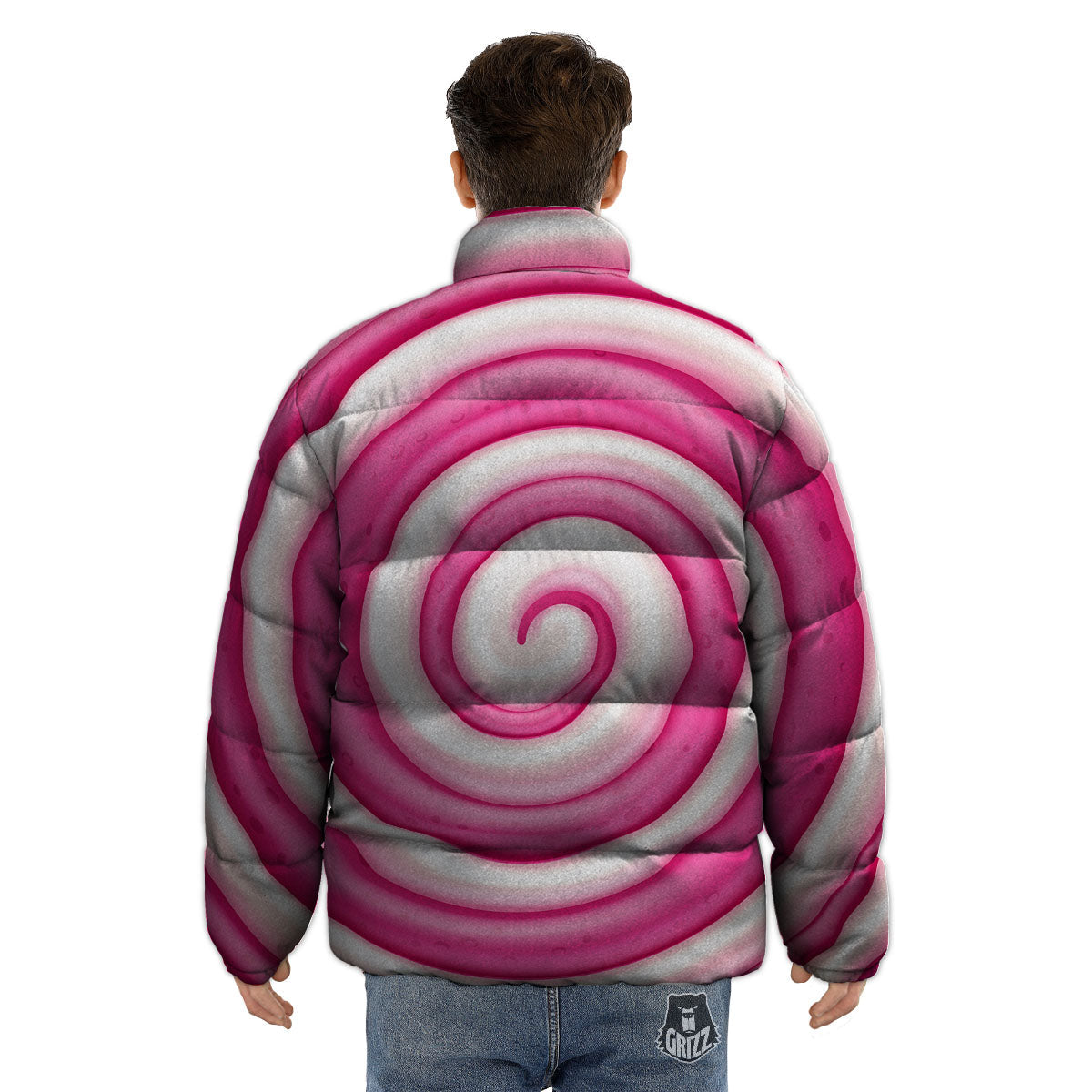 Swirl Pink Lollipop Print Puffer Jacket-grizzshop