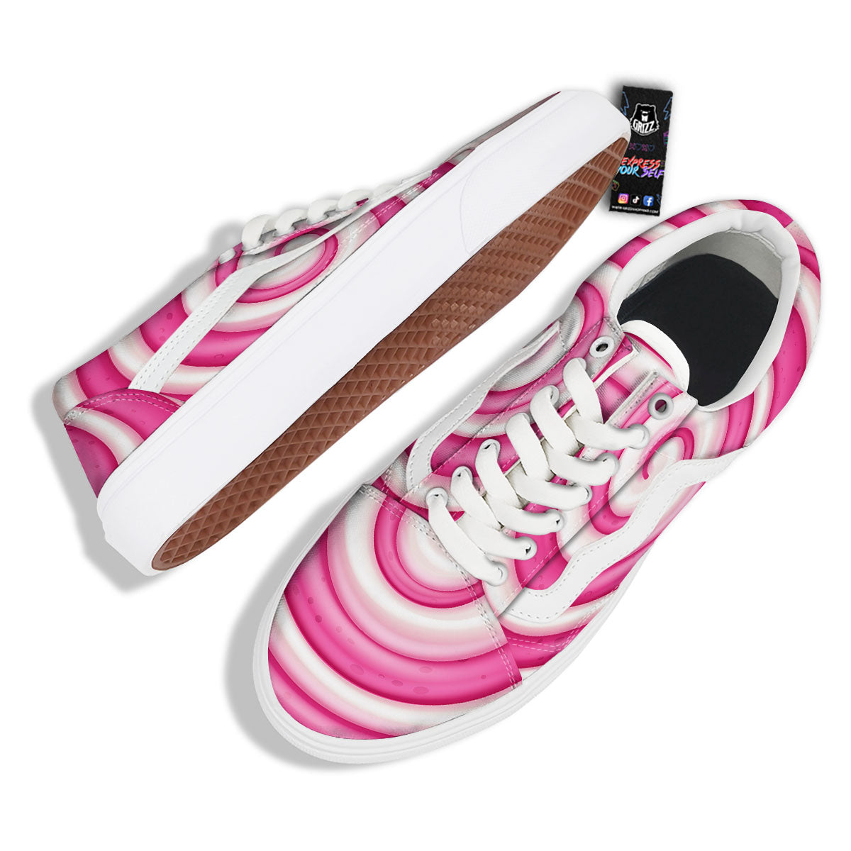 Swirl Pink Lollipop Print Skate Shoes-grizzshop