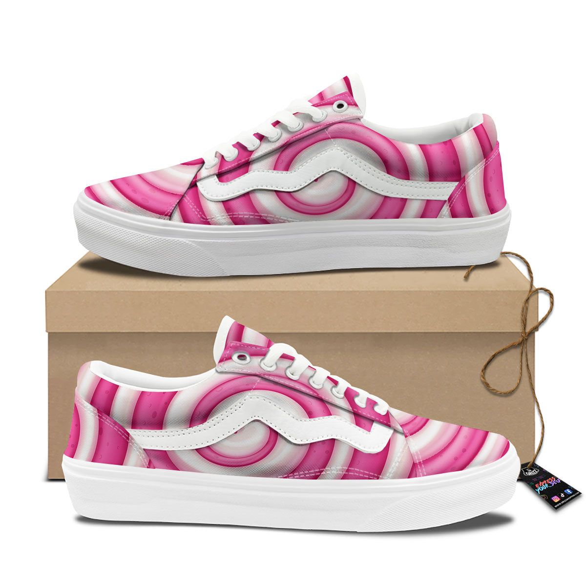 Swirl Pink Lollipop Print Skate Shoes-grizzshop