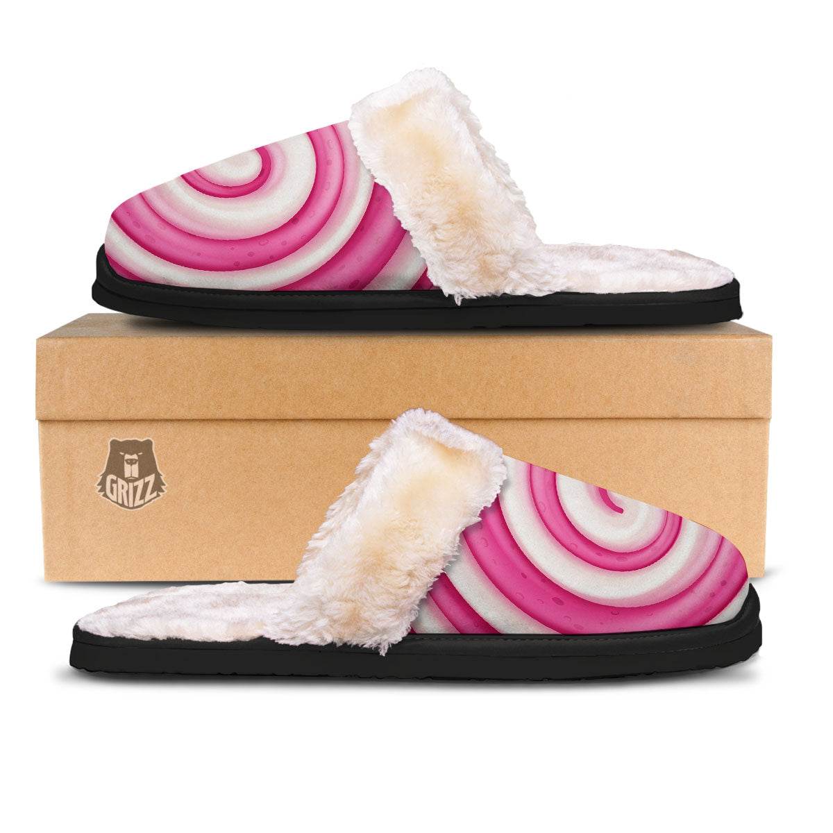 Swirl Pink Lollipop Print Slippers-grizzshop