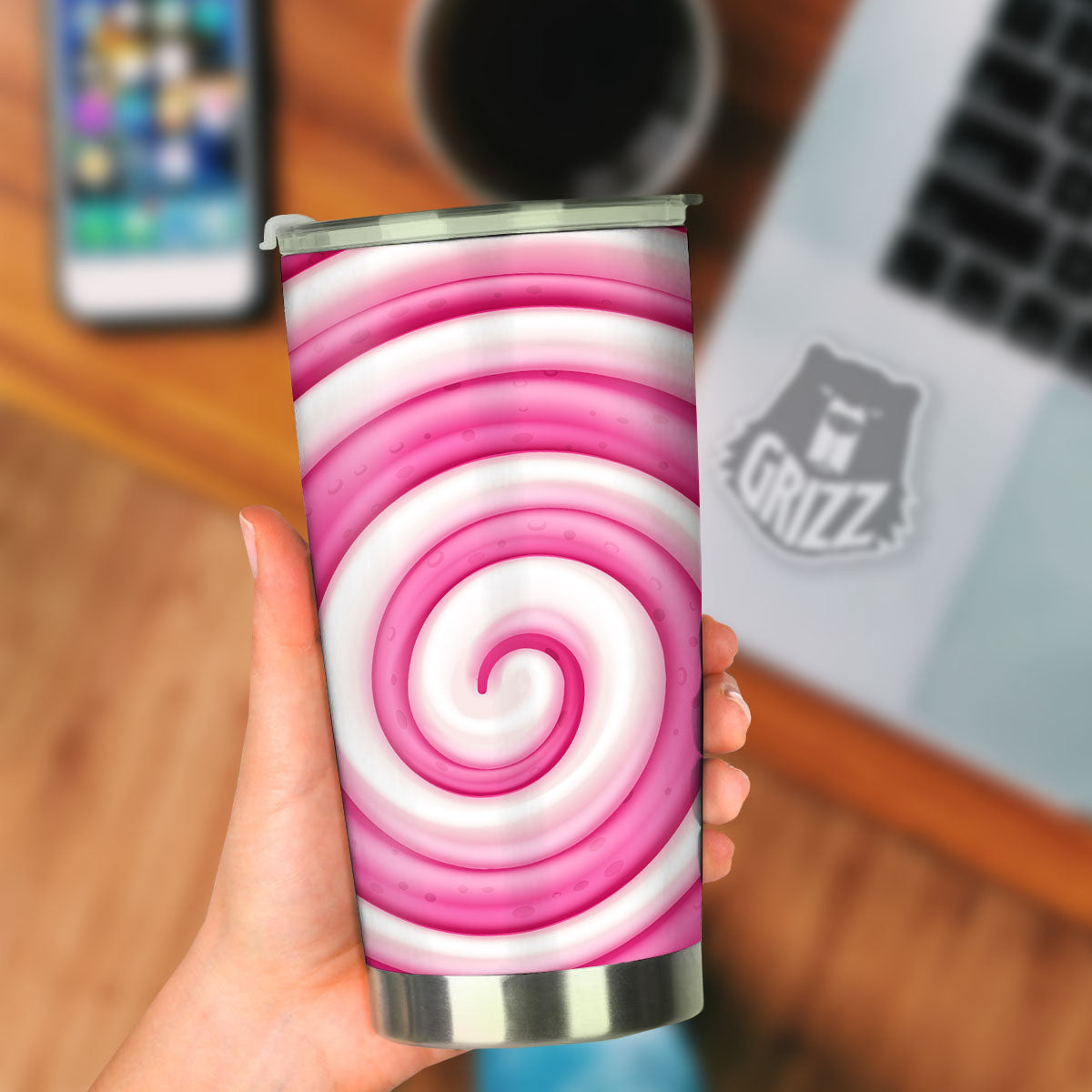 Swirl Pink Lollipop Print Tumbler-grizzshop