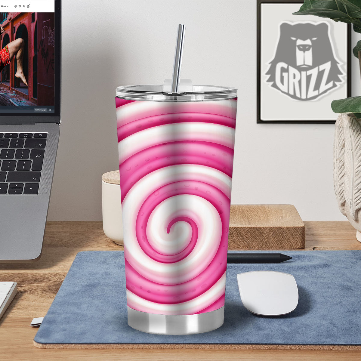 Swirl Pink Lollipop Print Tumbler-grizzshop