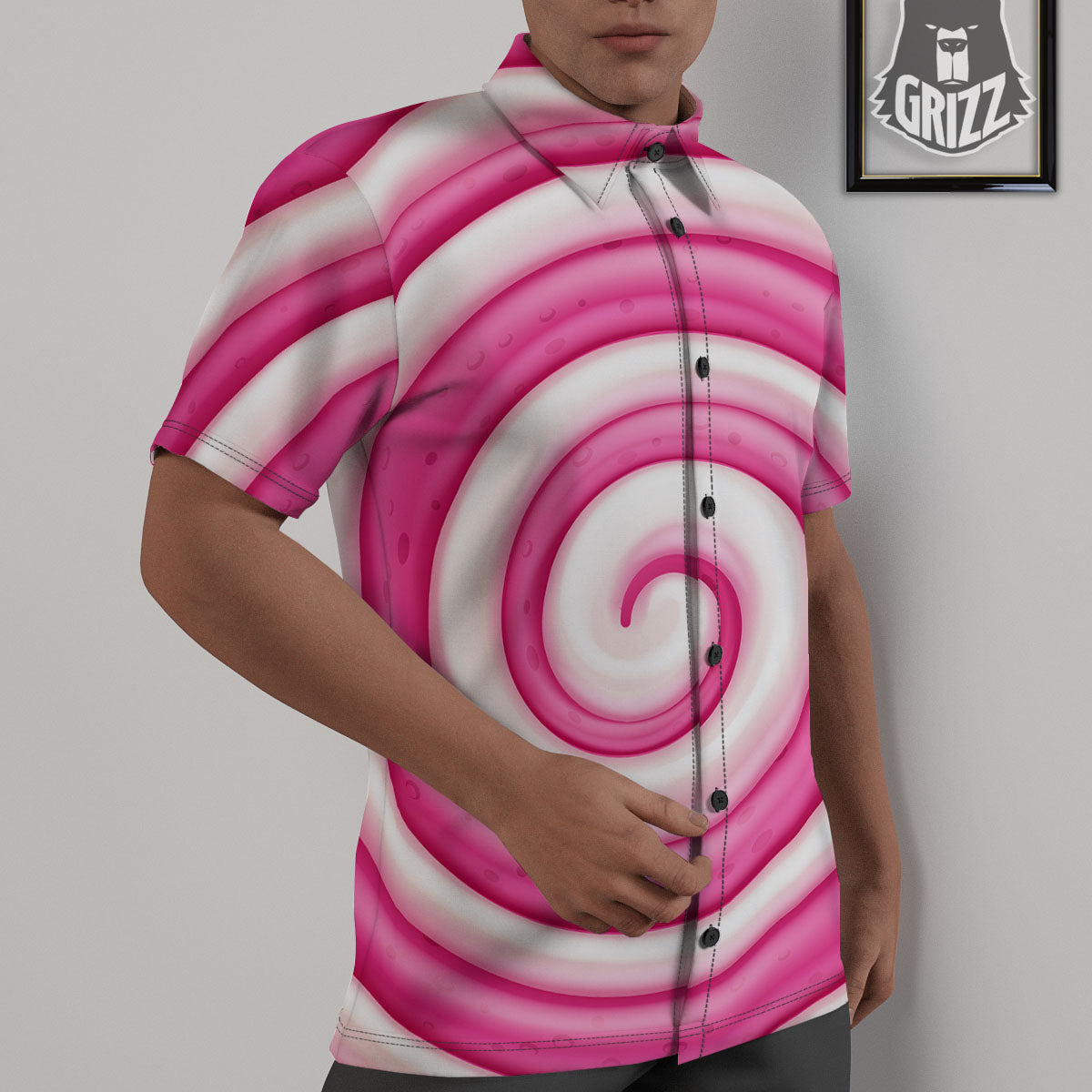 Swirl Pink Lollipop Print Untucked Shirts-grizzshop