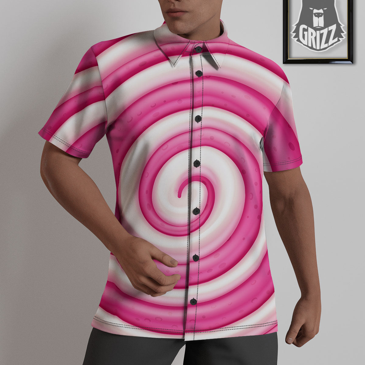 Swirl Pink Lollipop Print Untucked Shirts-grizzshop