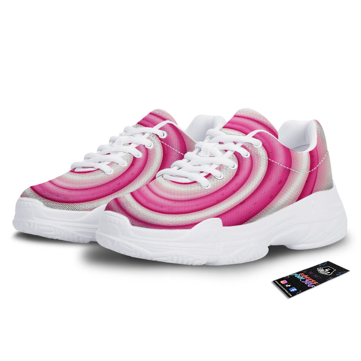 Swirl Pink Lollipop Print White Chunky Shoes-grizzshop