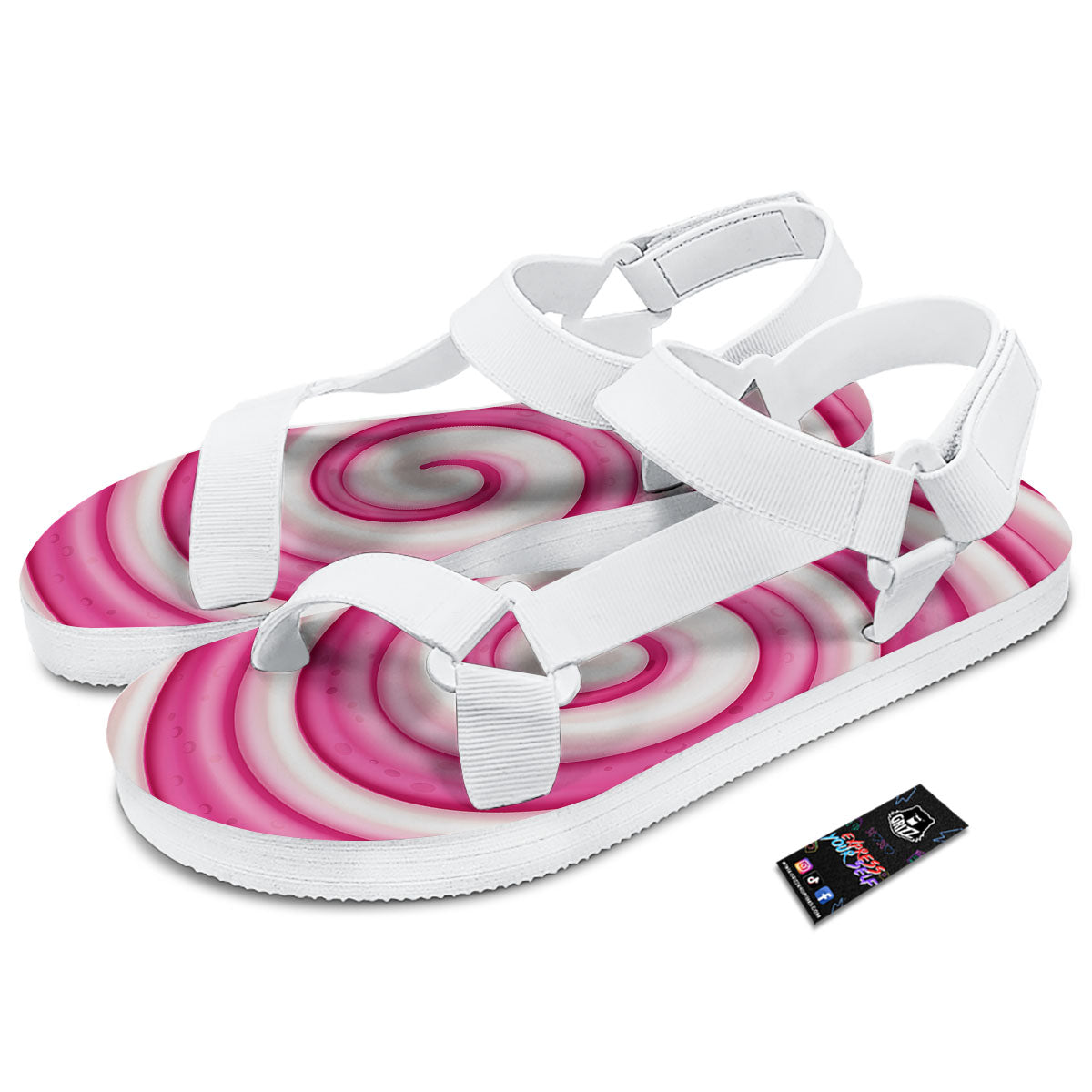 Swirl Pink Lollipop Print White Open Toe Sandals-grizzshop