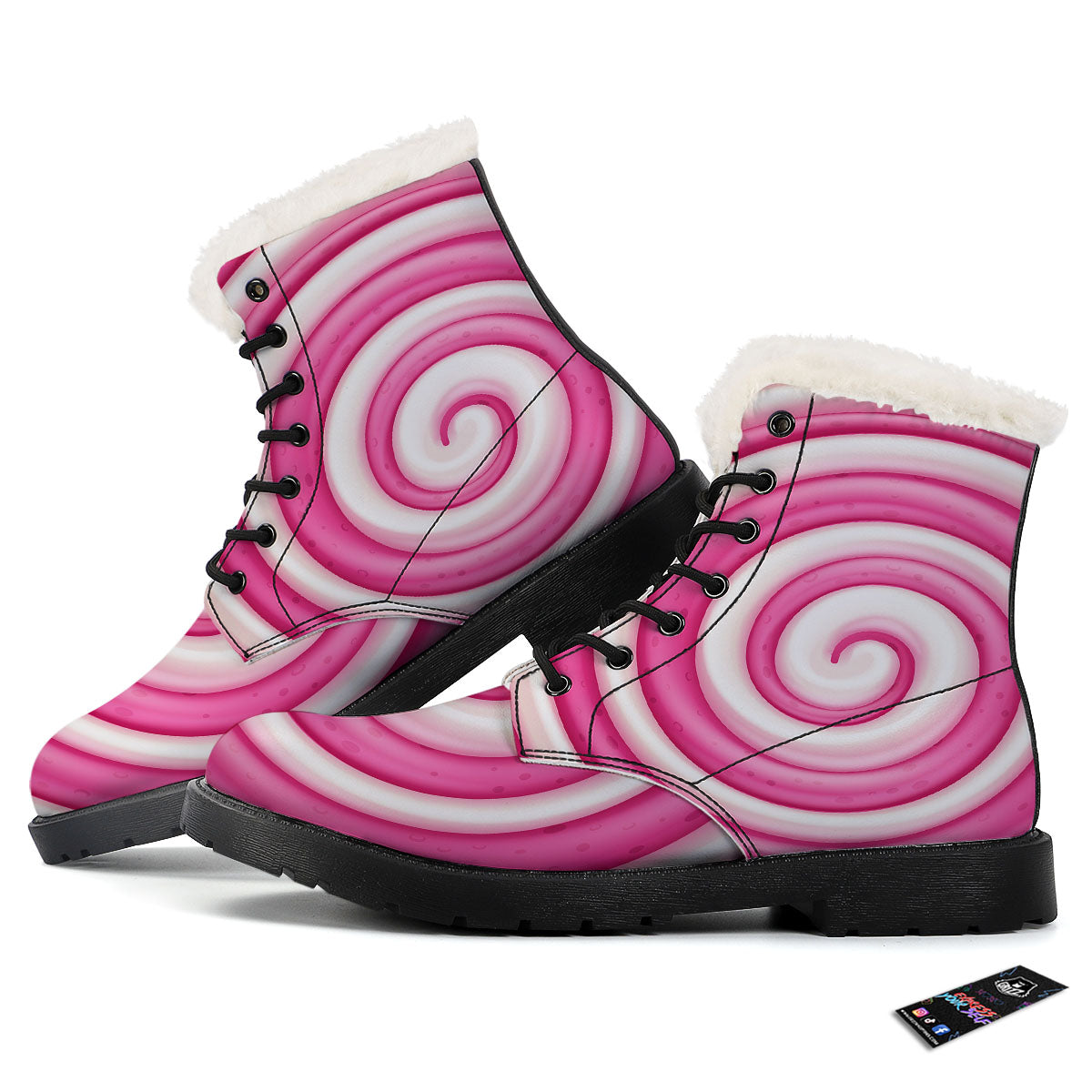 Swirl Pink Lollipop Print Winter Boots-grizzshop
