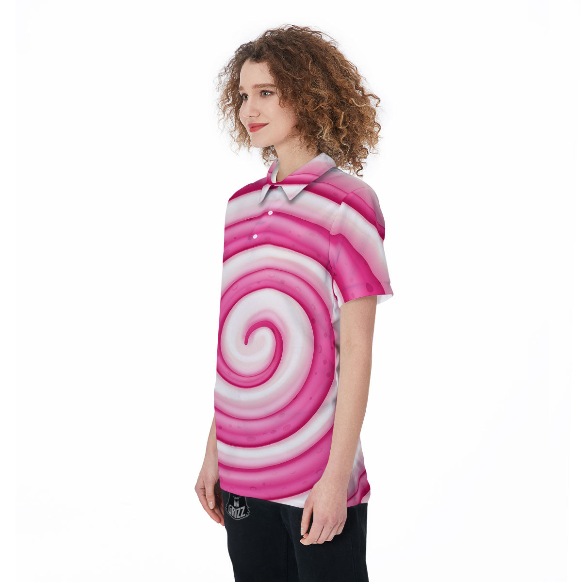 Swirl Pink Lollipop Print Women's Golf Shirts-grizzshop