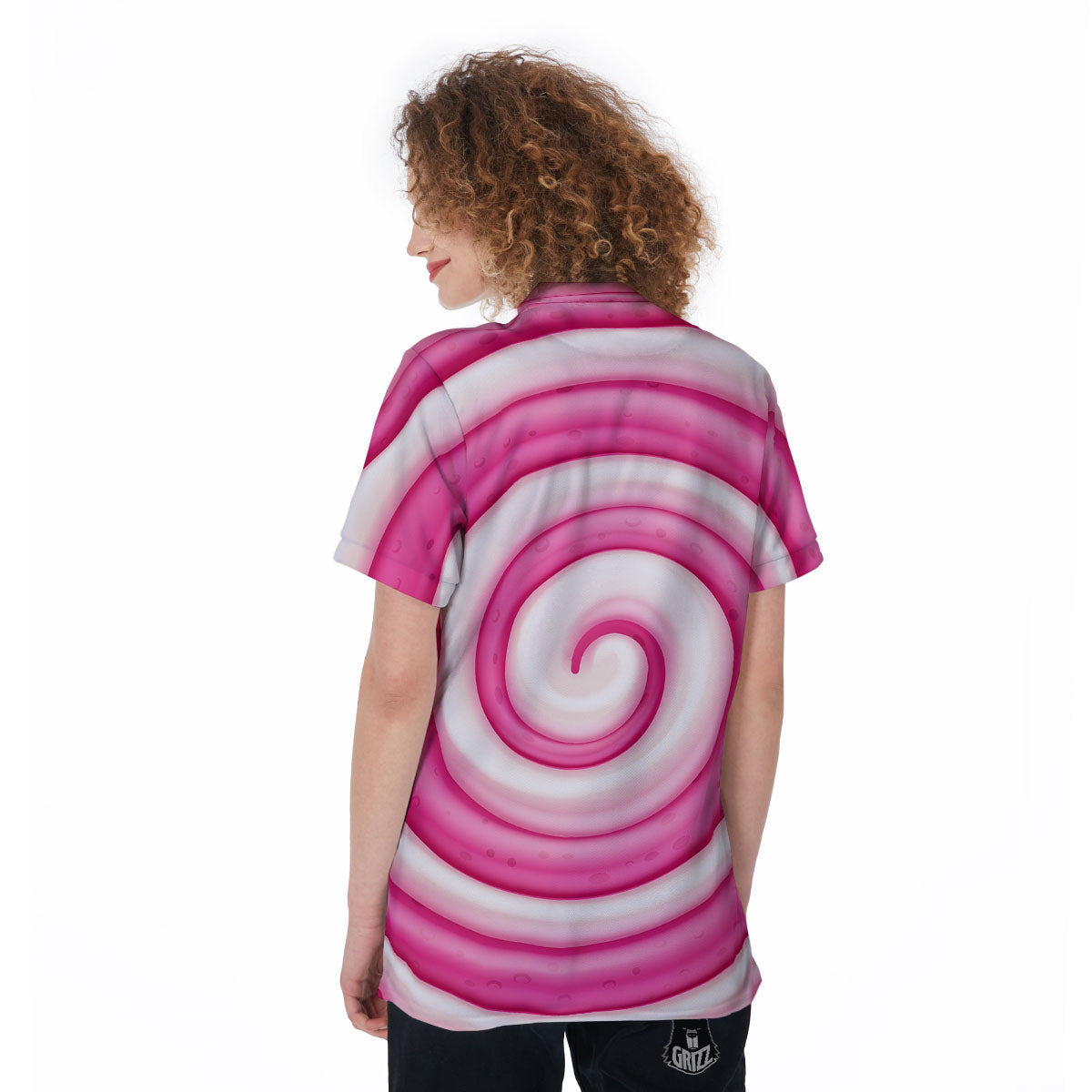 Swirl Pink Lollipop Print Women's Golf Shirts-grizzshop