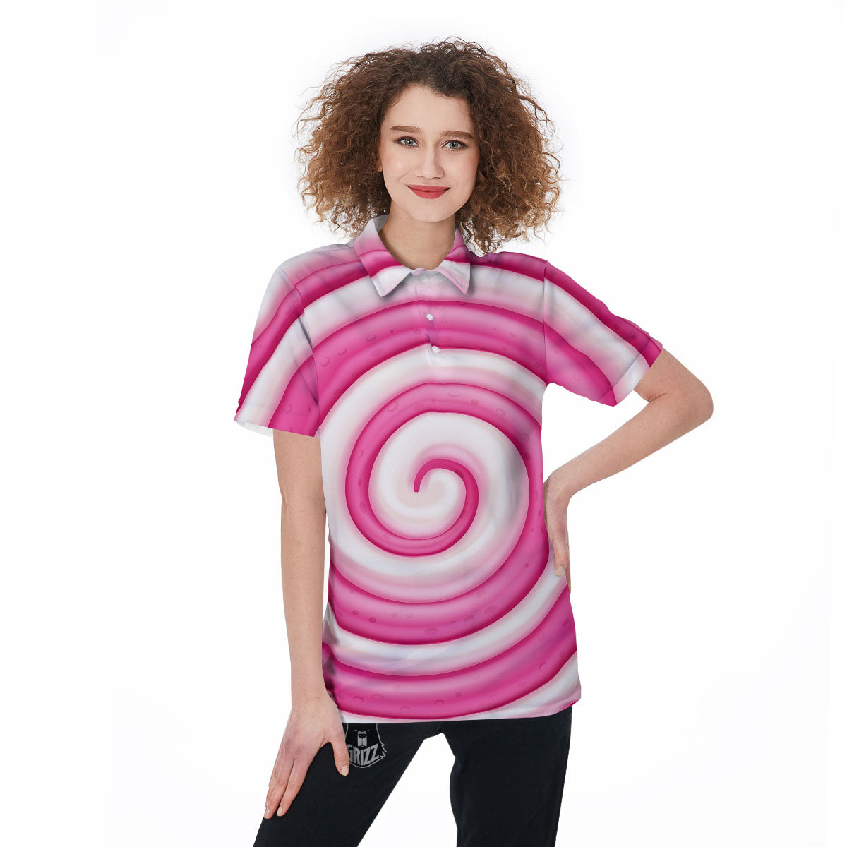 Swirl Pink Lollipop Print Women's Golf Shirts-grizzshop