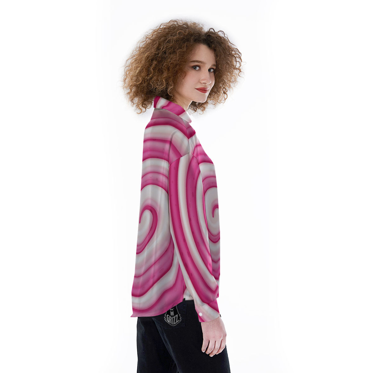 Swirl Pink Lollipop Print Women's Long Sleeve Shirts-grizzshop