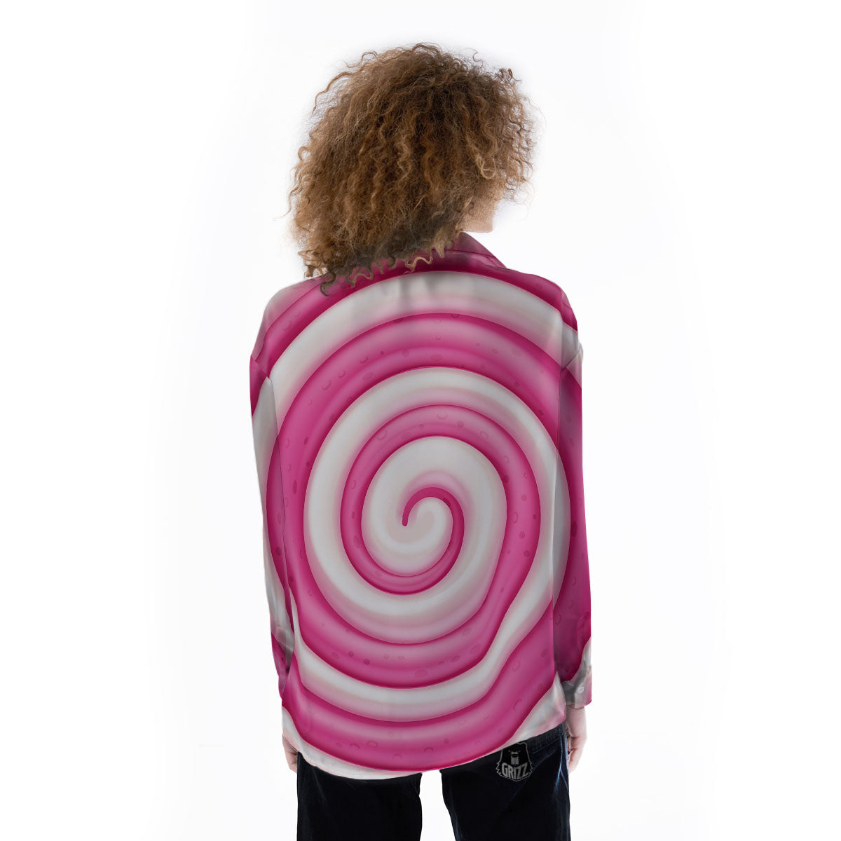 Swirl Pink Lollipop Print Women's Long Sleeve Shirts-grizzshop