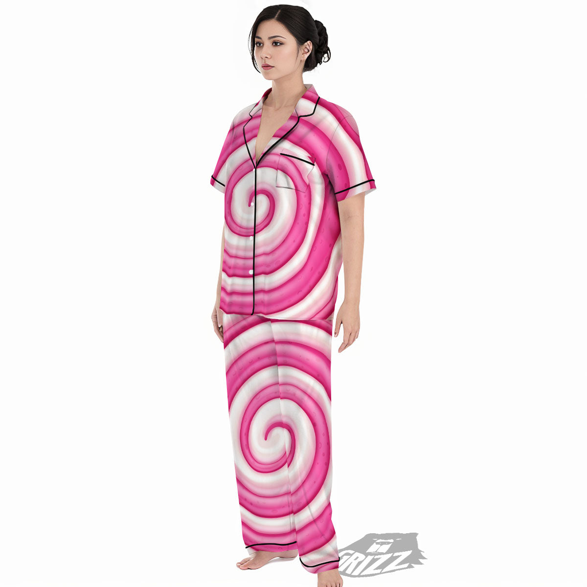 Swirl Pink Lollipop Print Women's Pajamas Set-grizzshop