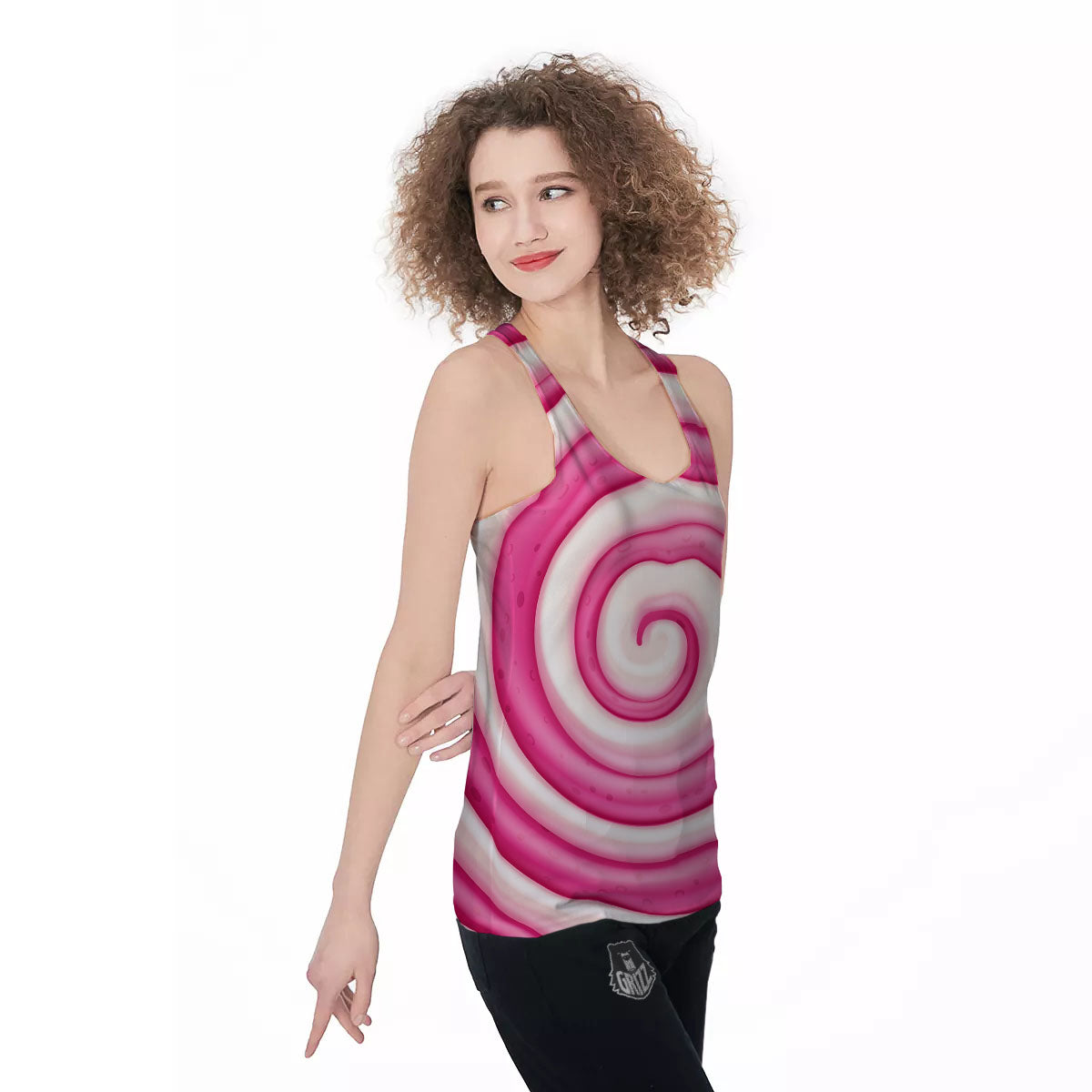 Swirl Pink Lollipop Print Women's Racerback Tank Top-grizzshop