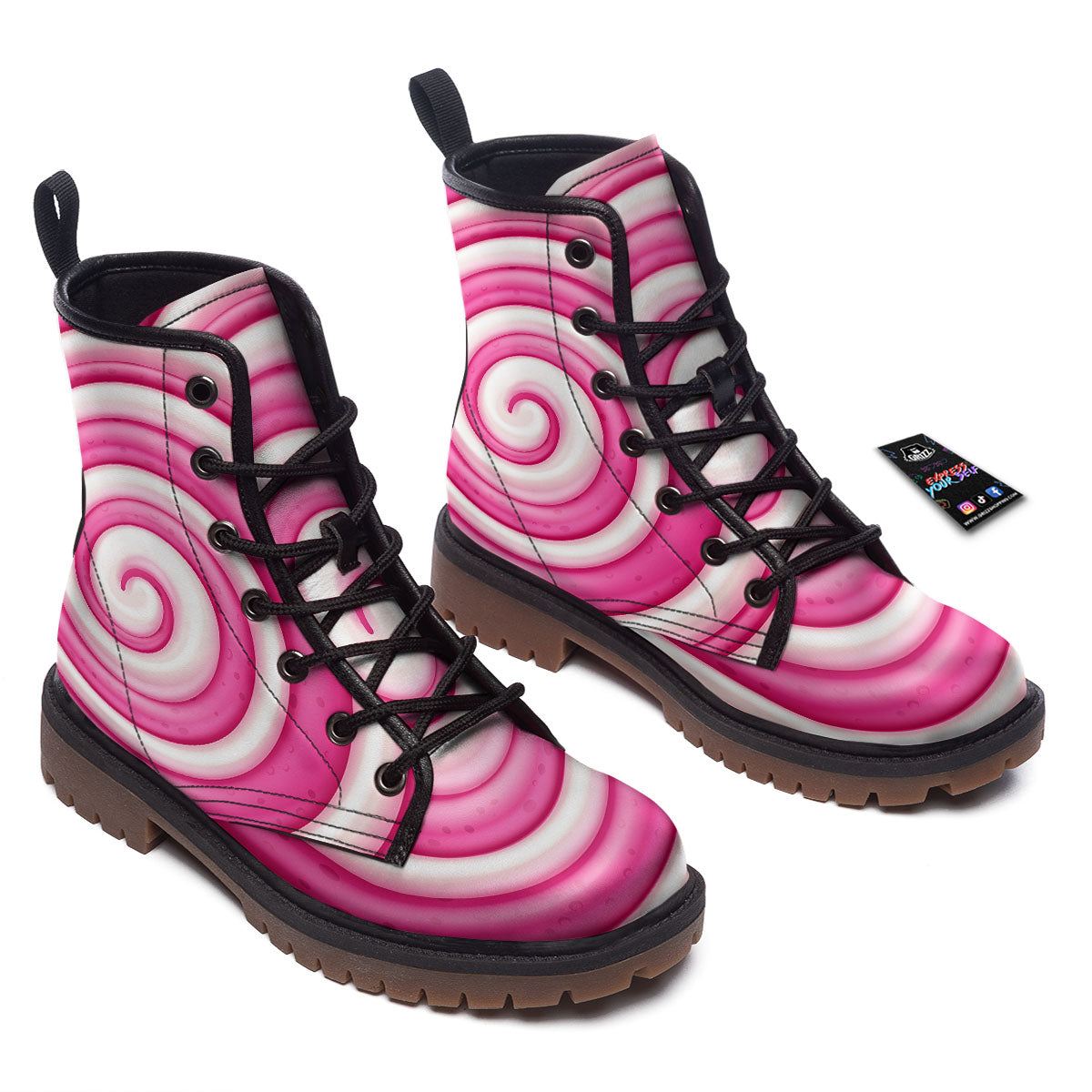 Swirl Pink Lollipop Print Work Boots-grizzshop