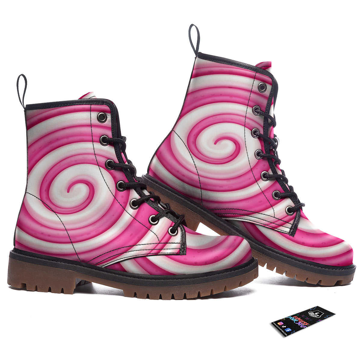 Swirl Pink Lollipop Print Work Boots-grizzshop