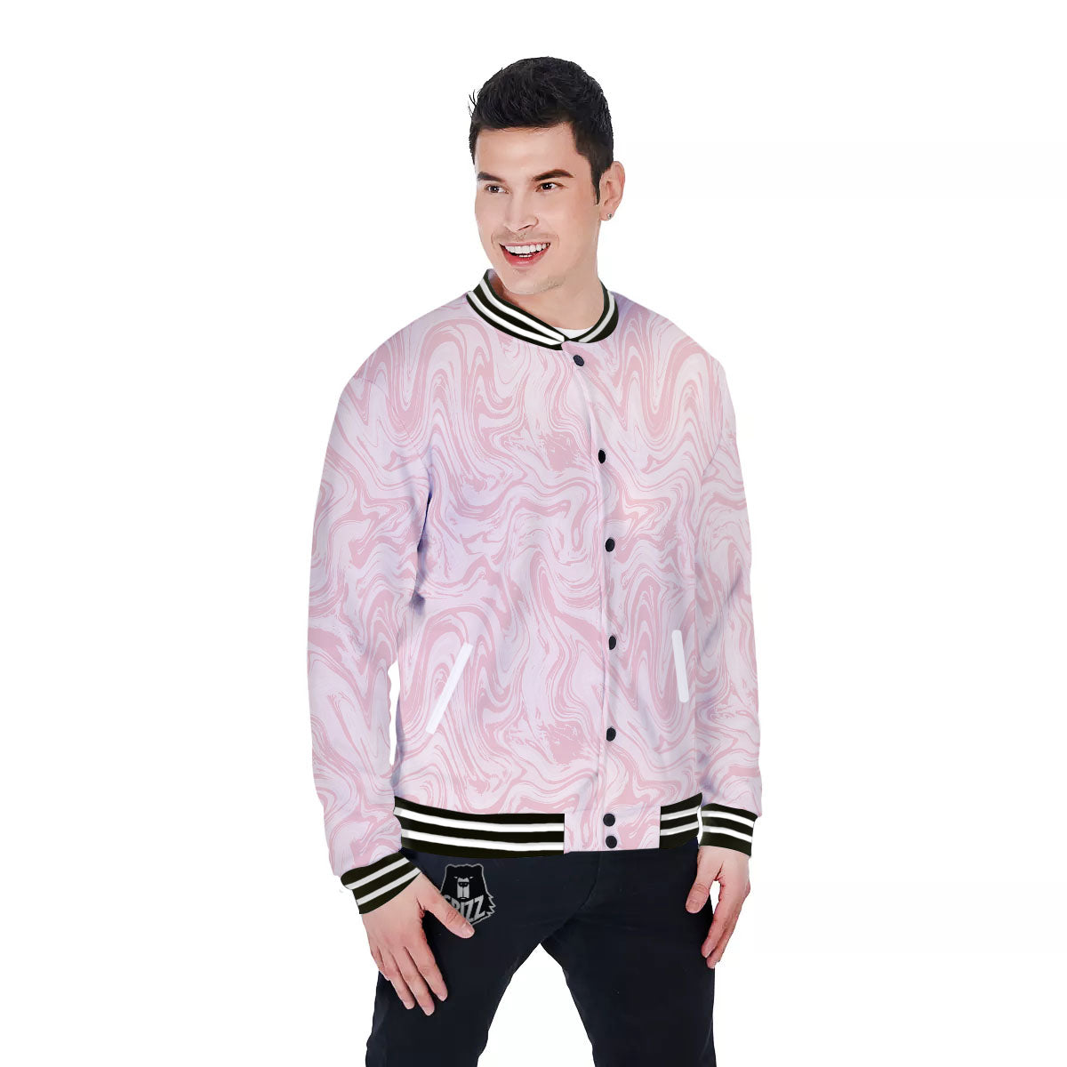 Swirl Pink Print Pattern Baseball Jacket-grizzshop