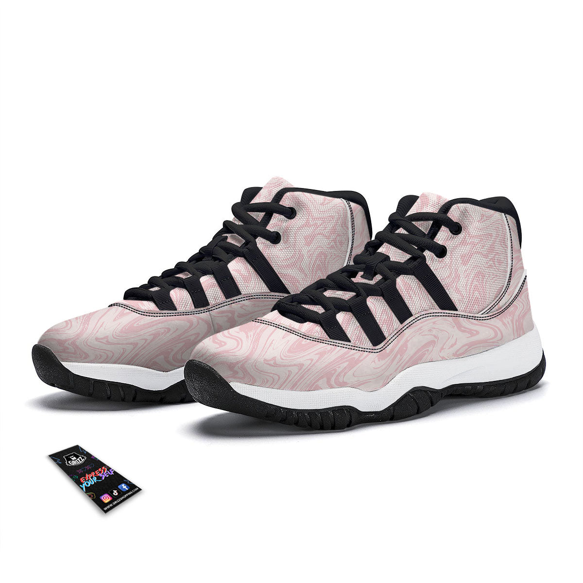 Swirl Pink Print Pattern Black Bball Shoes-grizzshop