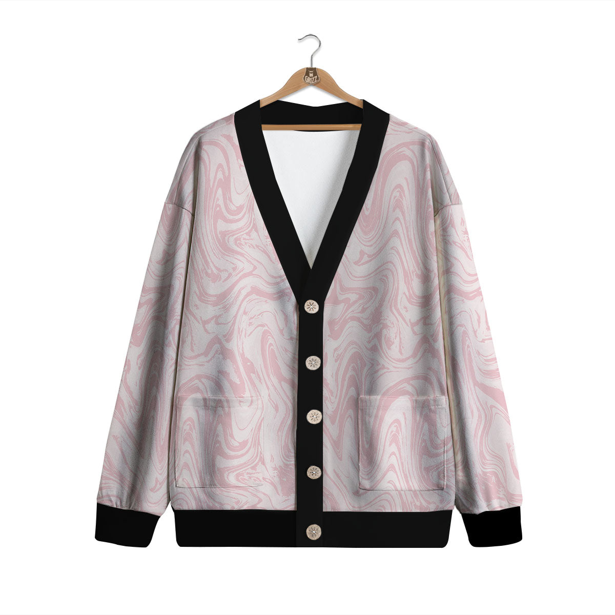 Swirl Pink Print Pattern Cardigan-grizzshop