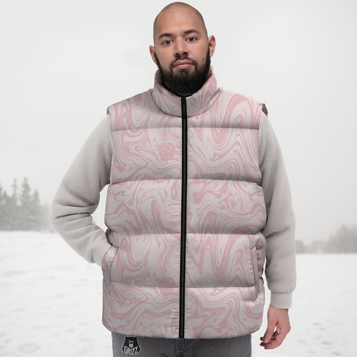 Swirl Pink Print Pattern Down Vest-grizzshop