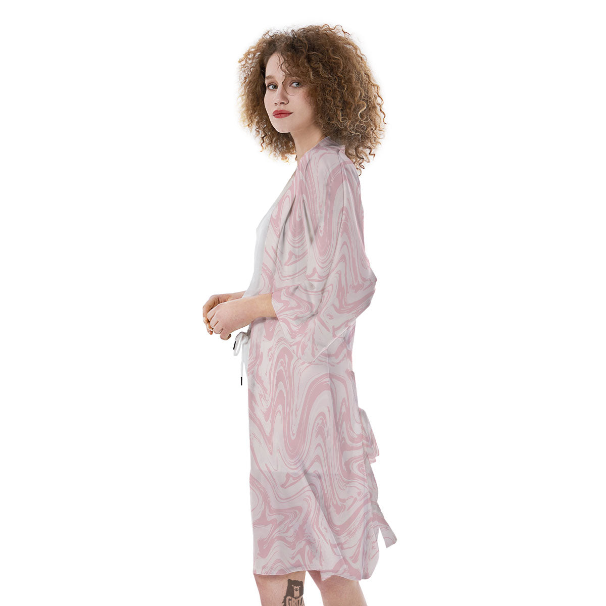 Swirl Pink Print Pattern Kimono-grizzshop