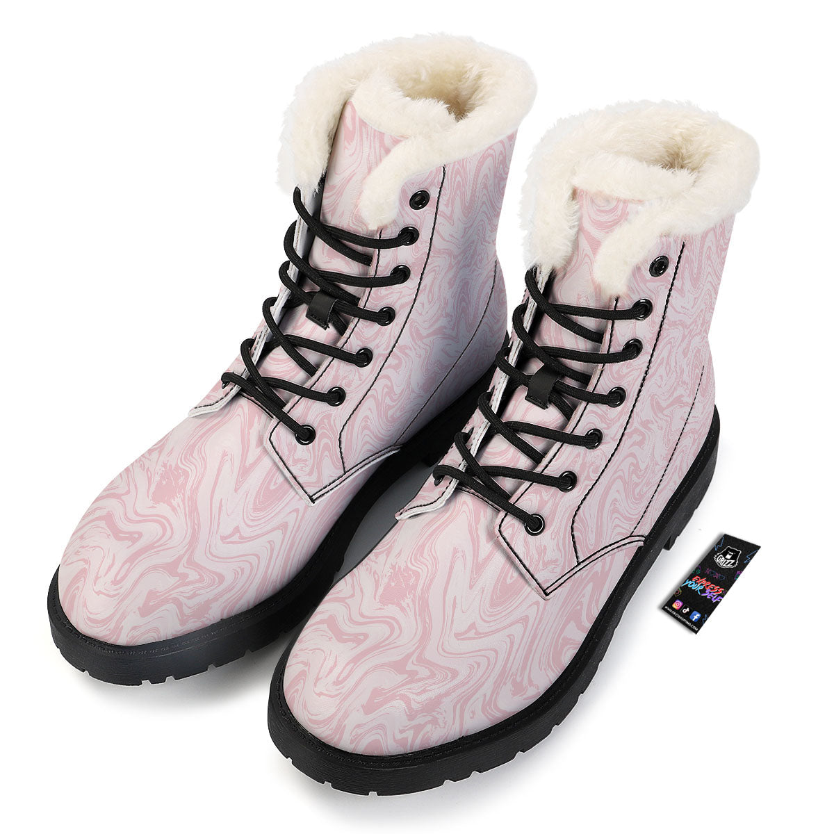 Swirl Pink Print Pattern Winter Boots-grizzshop