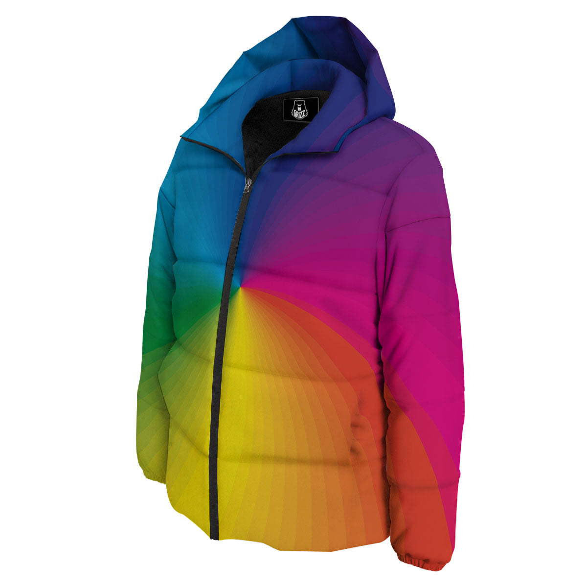 Swirl Rainbow Print Down Jacket-grizzshop