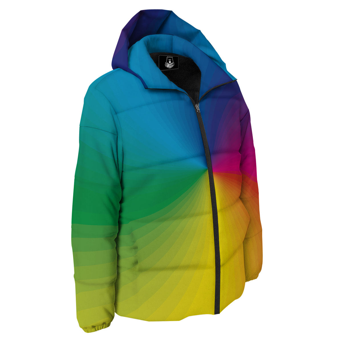 Swirl Rainbow Print Down Jacket-grizzshop