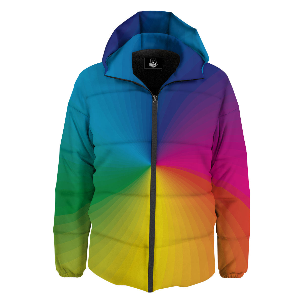 Swirl Rainbow Print Down Jacket-grizzshop