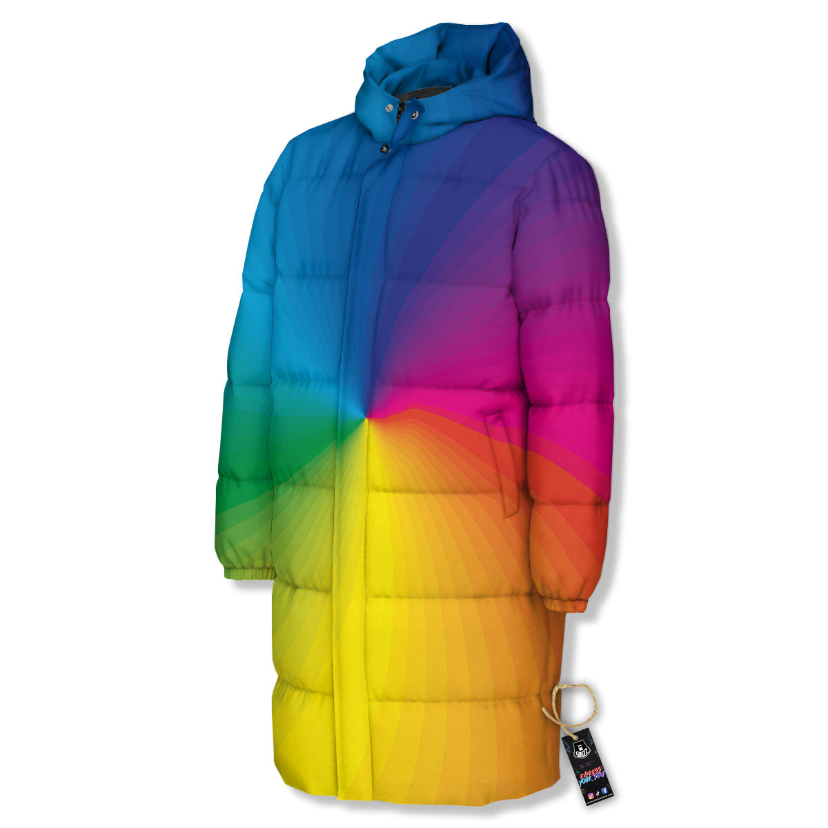 Swirl Rainbow Print Long Down Jacket-grizzshop