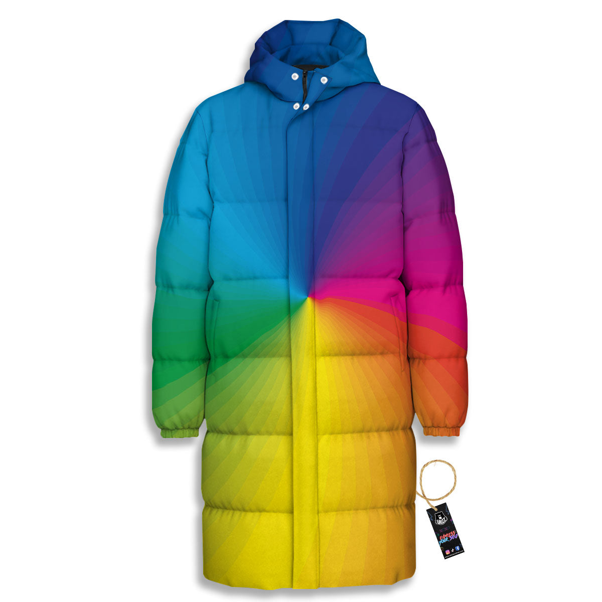 Swirl Rainbow Print Long Down Jacket-grizzshop