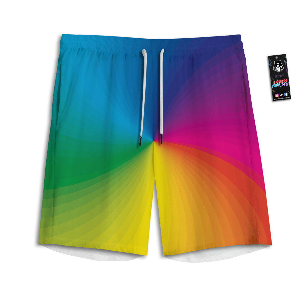 Swirl Rainbow Print Men's Athletic Shorts