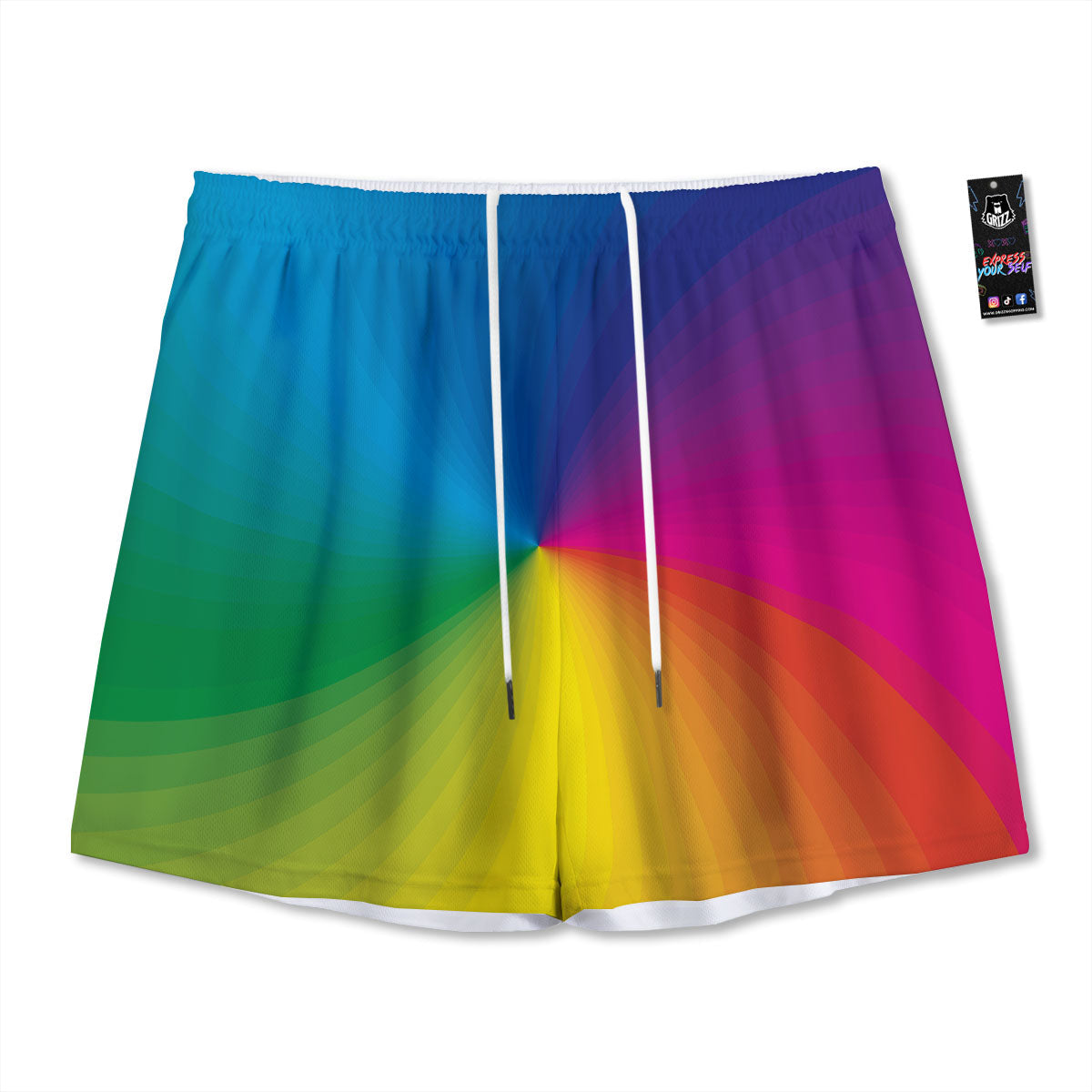Swirl Rainbow Print Mesh Shorts