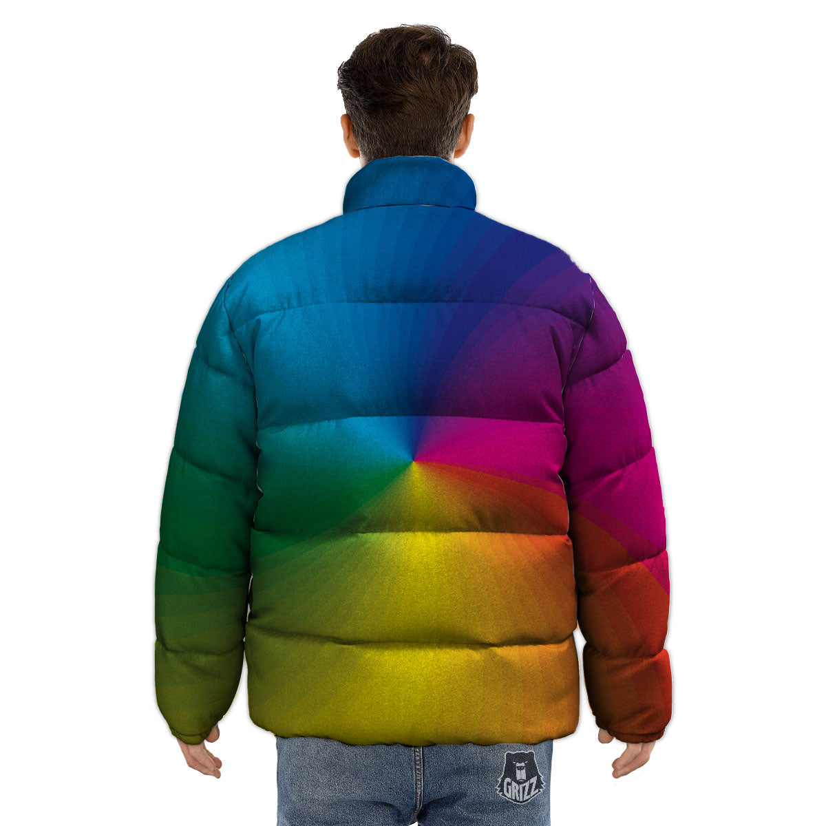Swirl Rainbow Print Puffer Jacket-grizzshop