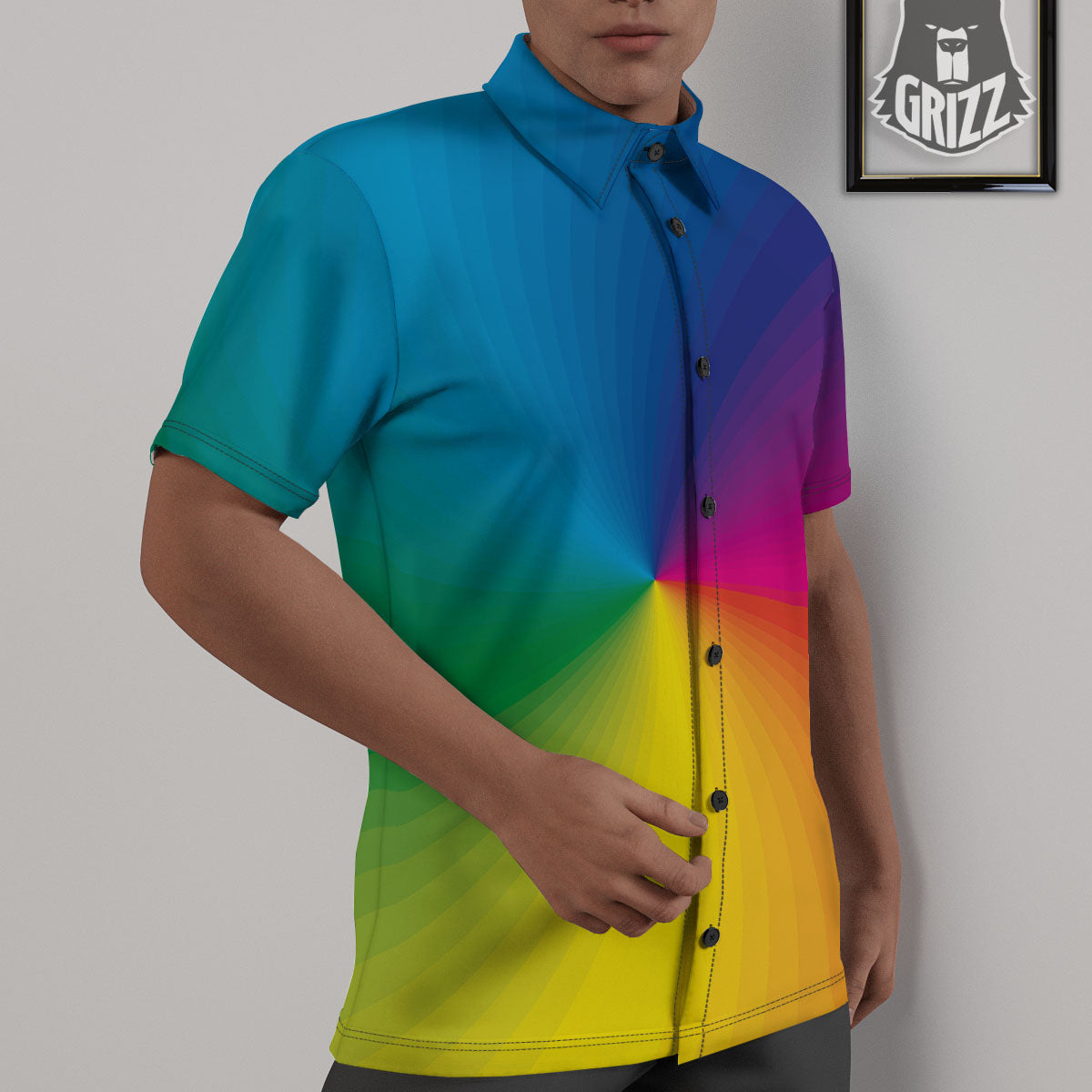 Swirl Rainbow Print Untucked Shirts-grizzshop