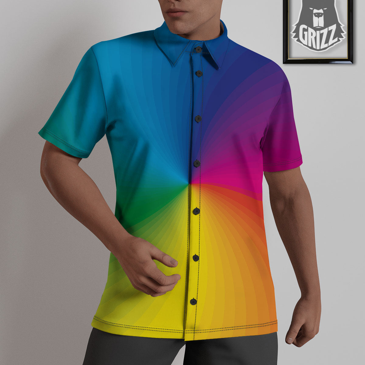 Swirl Rainbow Print Untucked Shirts-grizzshop