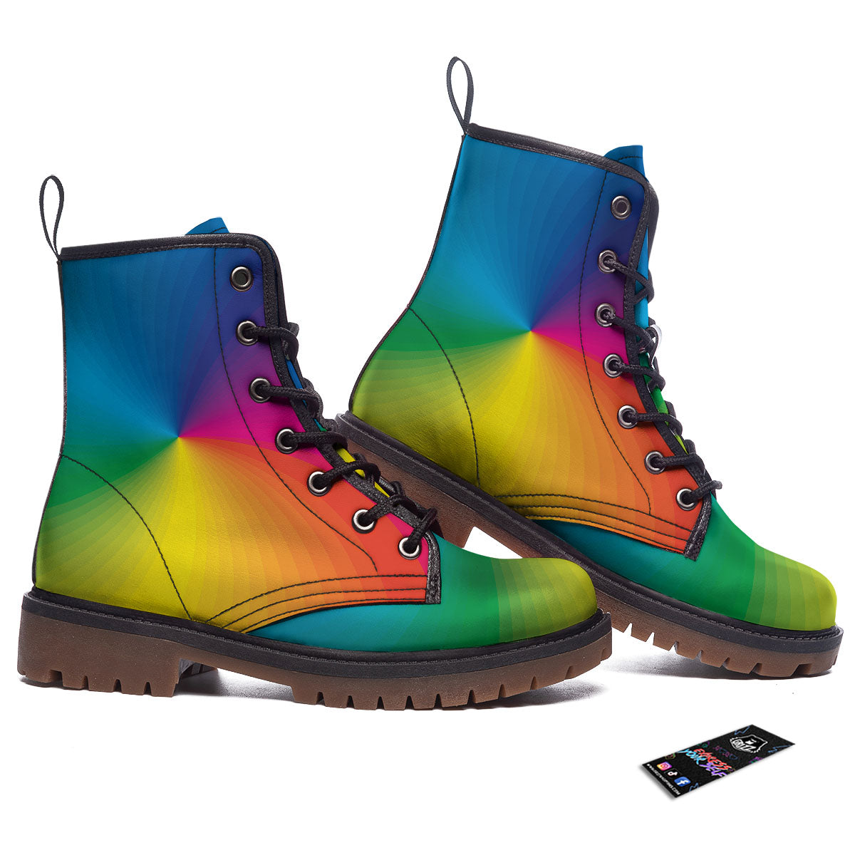 Swirl Rainbow Print Work Boots-grizzshop