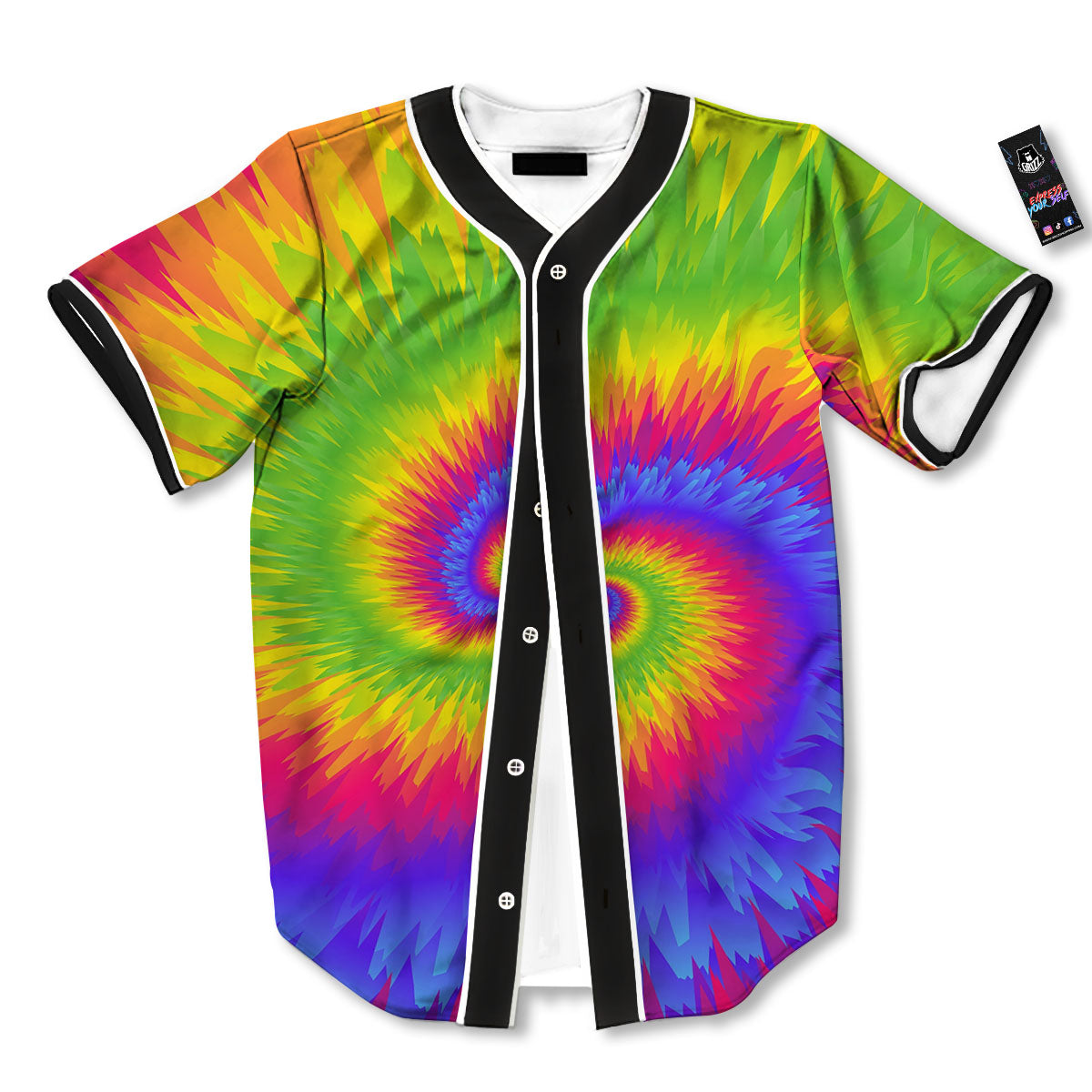Swirl Rainbow Psychedelic Print Baseball Jersey-grizzshop