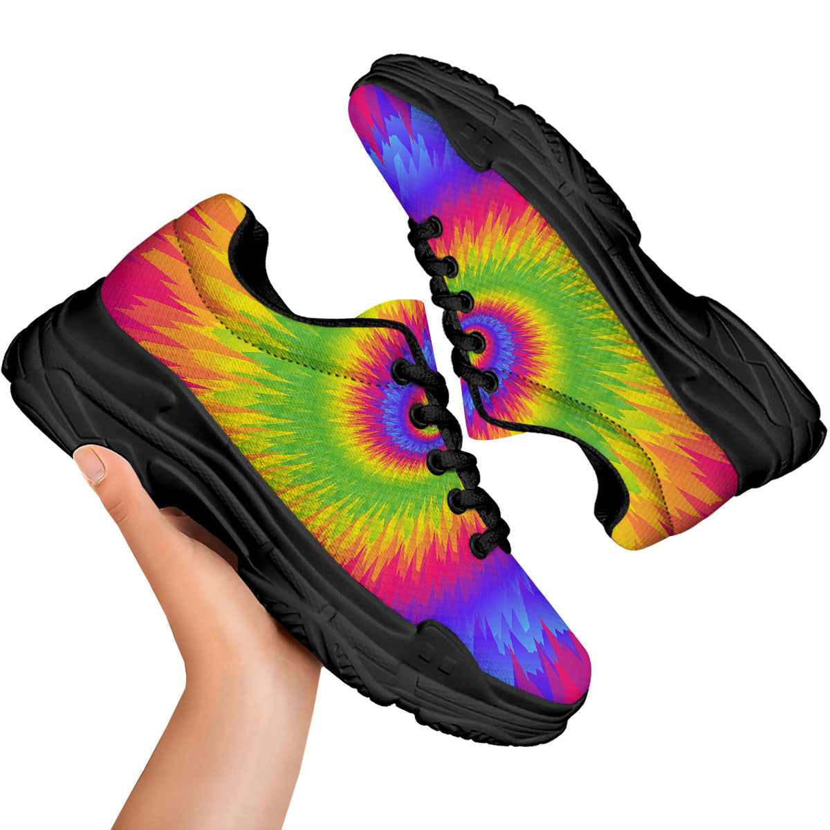 Swirl Rainbow Psychedelic Print Black Chunky Shoes-grizzshop