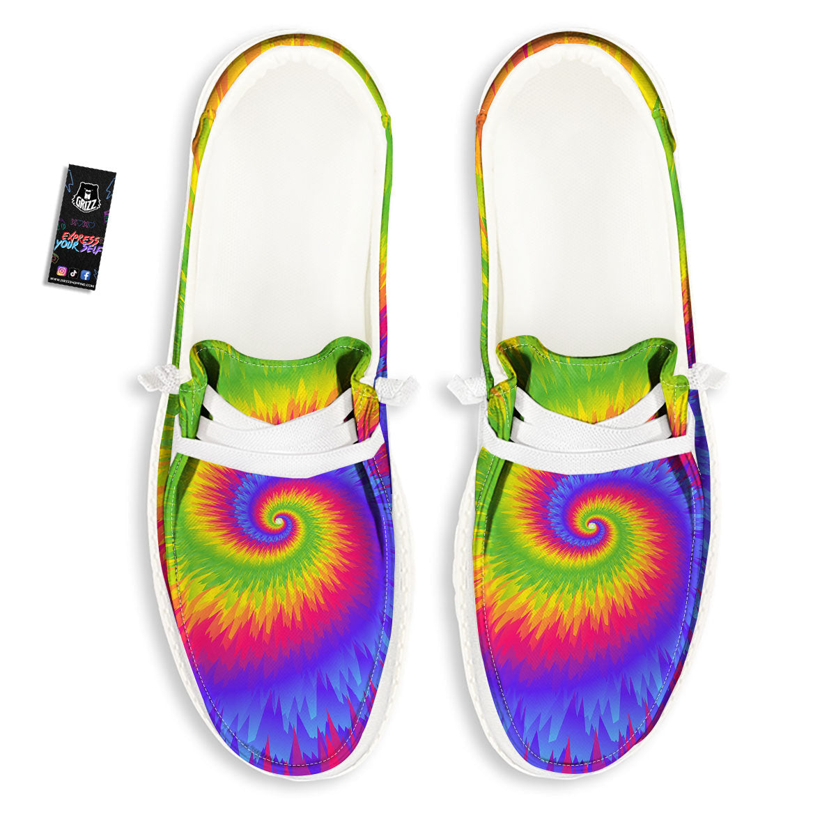 Swirl Rainbow Psychedelic Print Black Loafers-grizzshop