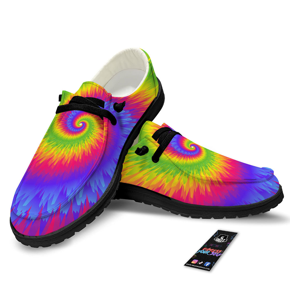 Swirl Rainbow Psychedelic Print Black Loafers-grizzshop