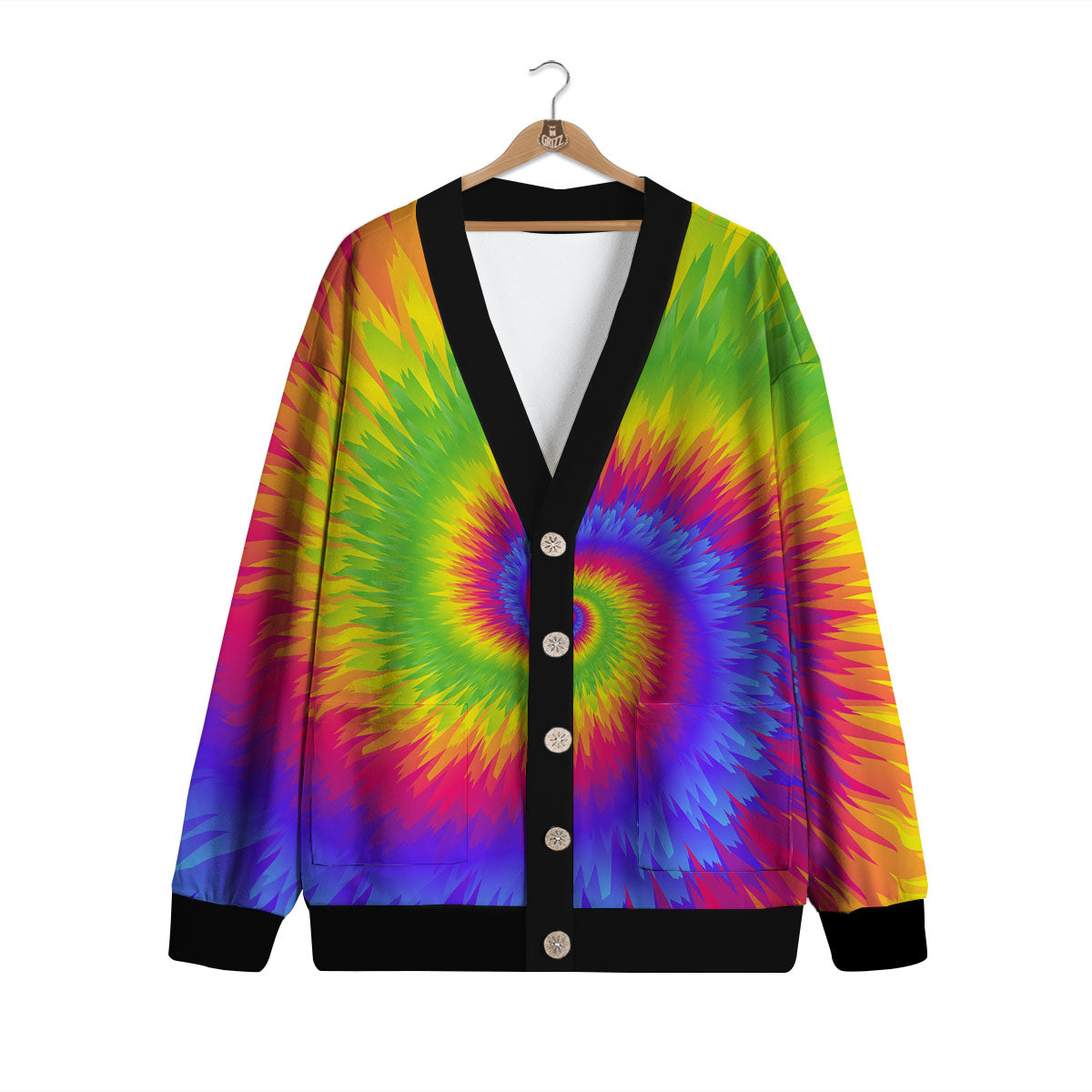 Swirl Rainbow Psychedelic Print Cardigan-grizzshop