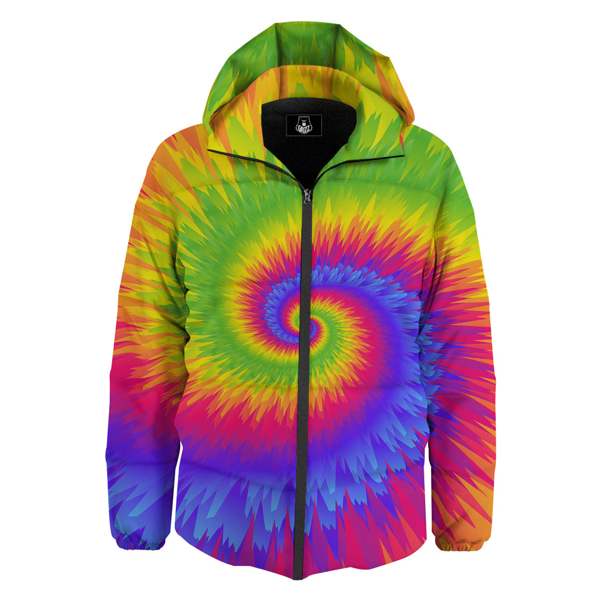 Swirl Rainbow Psychedelic Print Down Jacket-grizzshop