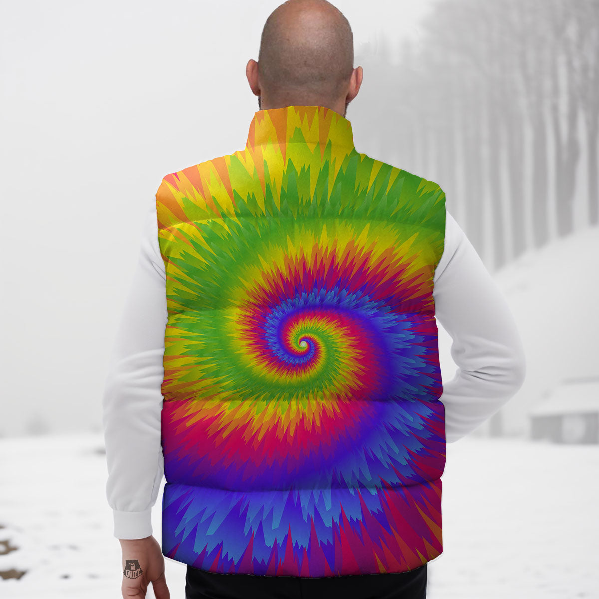 Swirl Rainbow Psychedelic Print Down Vest