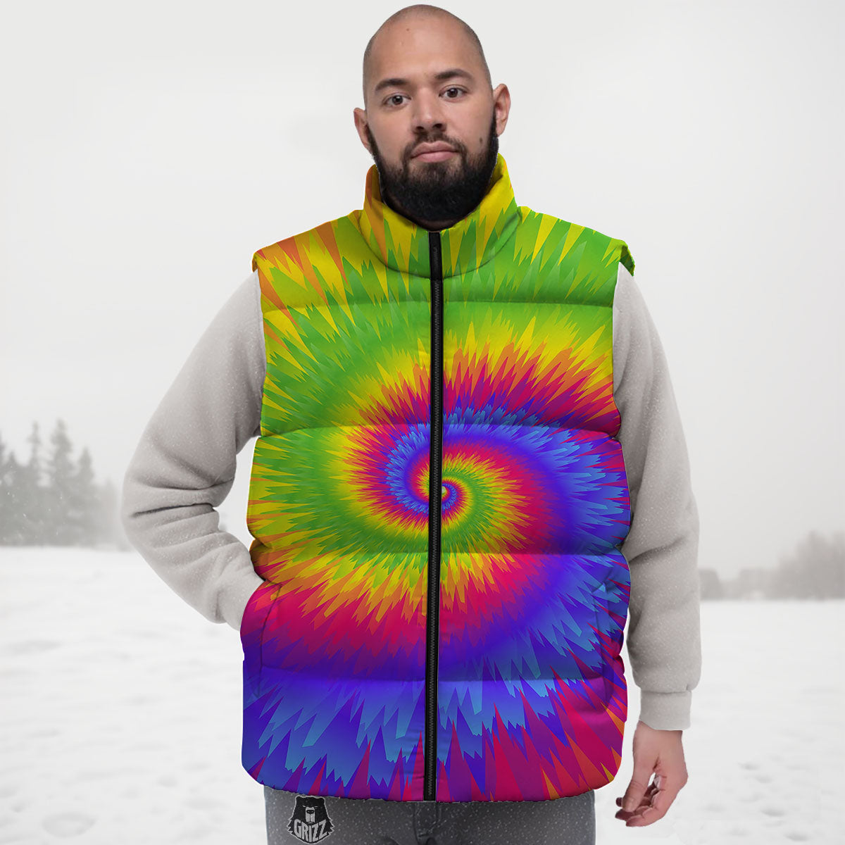 Swirl Rainbow Psychedelic Print Down Vest