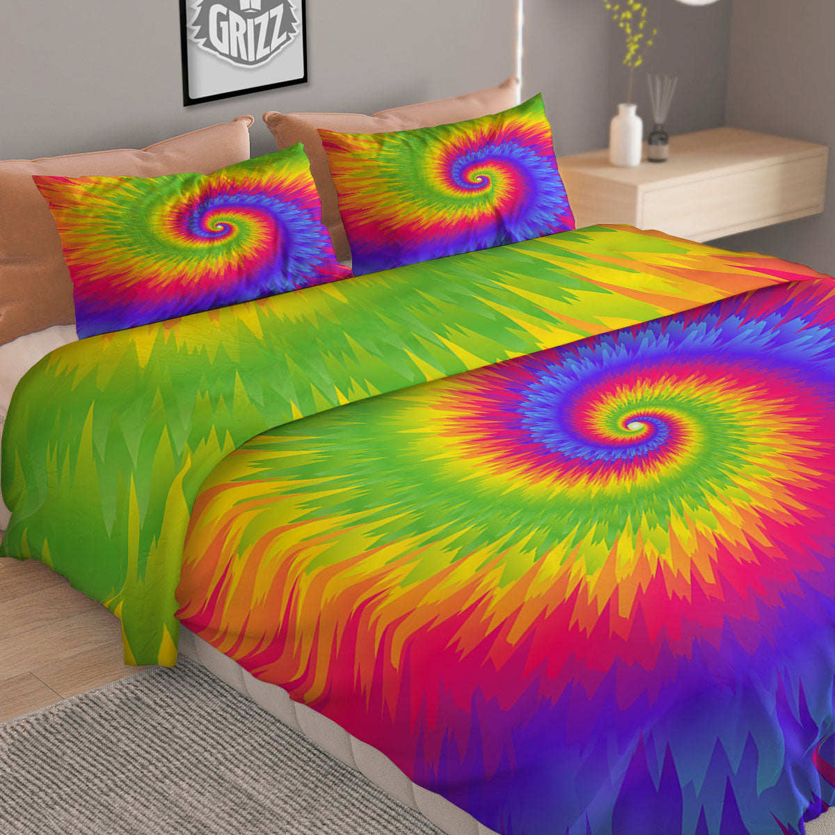 Tie Dye Pink And Teal Print Duvet Cover Bedding Set