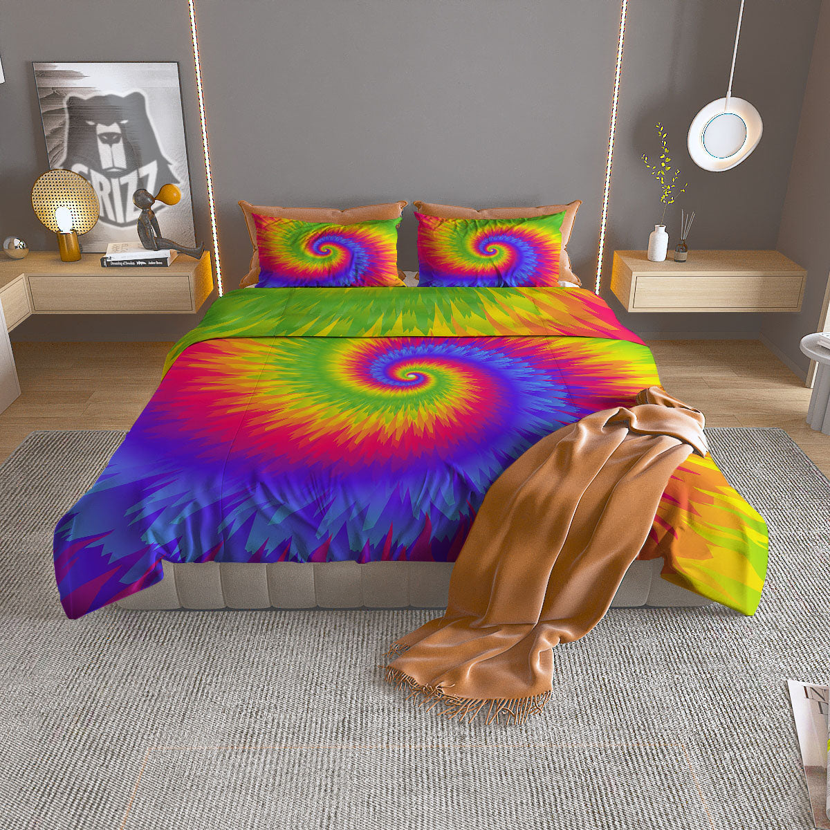 Tie Dye Pink And Teal Print Duvet Cover Bedding Set